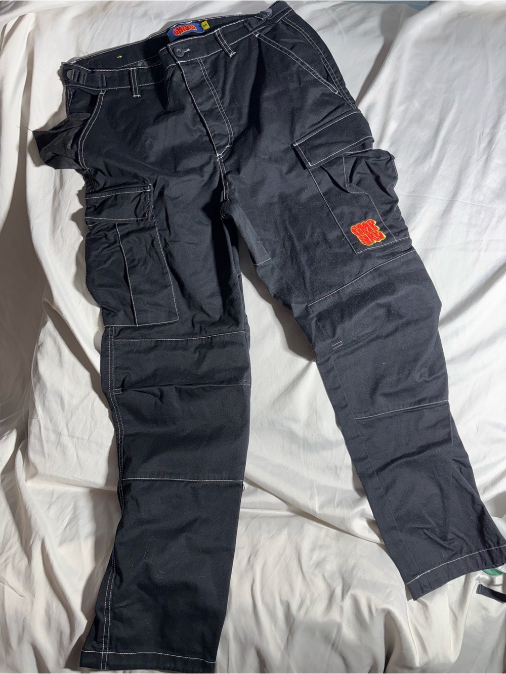 Empyre Black Cargo Pants with Orange Patch